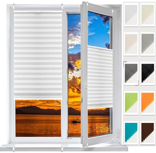 Faltrollo, Sichtschutz Plissee Klemmfix Rollos 54 x 95 cm, Blickdicht Sichtschutz Sonnenschutz, Verdunklungsplissee Faltrollo, Fenster Plissee Ohne Bohren, für Fenster & Tür, Weiß