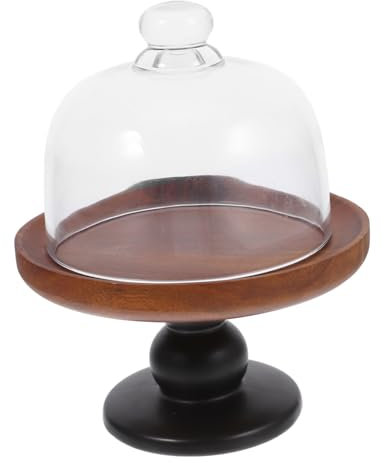 PRETYZOOM Campana di Vetro con Base in Legno di Acacia Alzatina per Torte Piccola con Coperchio Vassoio di Portata Diviso con Coperchio Trasparente per Dolci e Antipasti