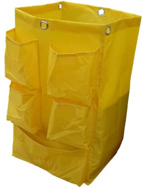 1 Pcs cleaning bag Janitorial Cleaning Cart Bag with 6 metal hanging holes and 5 small pockets for use on multipurpose cleaning carts