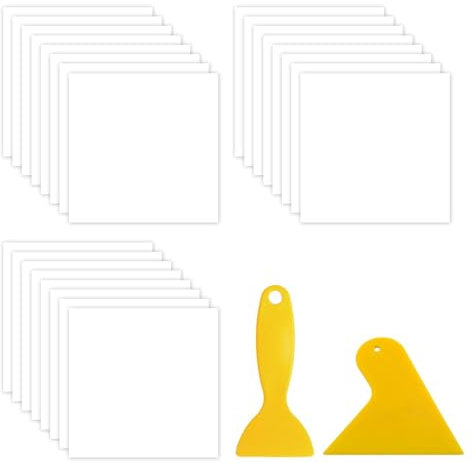 YSJCHEBS Confezione da 24 Adesivi per Piastrelle Bianche, 2 Raschietti, Adesivi per Piastrelle da Parete Autoadesivi, Adesivi Semplici Impermeabili, Adatti per Bagno, Cucina, Lavandino (15 X 15 Cm)