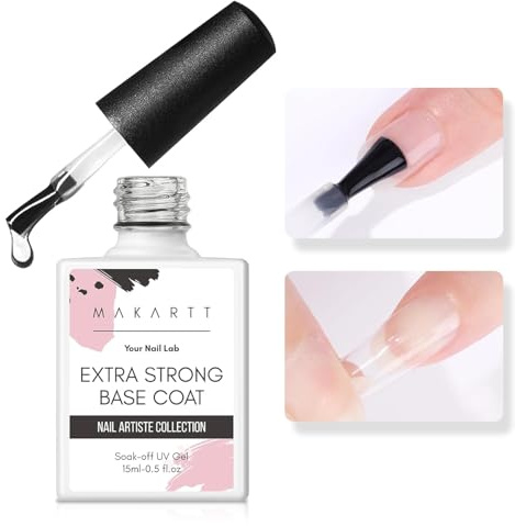 Makartt Extra Strong Gel Base Coat - Upgrade Nail Polish 3 in 1 Nail Glue Gel for Press-On Nails and Rhinestone in Home DIY Manicure 15ML(Clear)