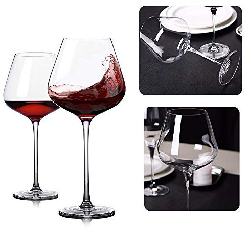 Juego de 2 copas de vino tinto extra grandes de 860 ml de capacidad, ultrafinas, ligeras, duraderas, irrompibles, sin plomo, copas sopladas a mano, vidrio transparente