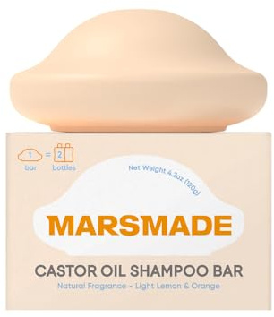 Marsmade Castor Oil Shampoo Bar Hydrating & Moisturizing Natural Hair Soap for Bathing, Hair Growth & Scalp Nourishment, Solid Shampoo for All Hair Types (120g, 4.23 oz)