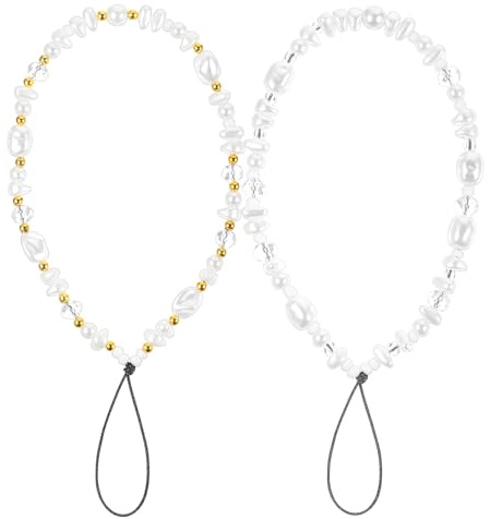 EupHHonycs 2 PCS Phone Charm Strap, Beaded Camera Wrist Strap, Pearl Beaded Keychain Decoration for Wallet Camera Phone, Anti-Lost Lanyard Wrist Chain for Women Gift