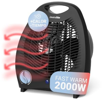 UNIVERSALBLUE Termoventilador Vertical 2000W Negro | Calefactor Bajo Consumo | Radiador 3 Modos de Funcionamiento | 2 Potencias | Termostato Ajustable | Sistema de Seguridad | Asa para Transportar