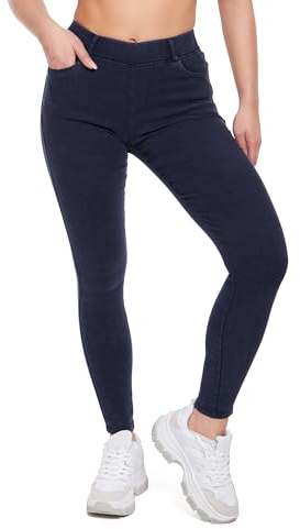 FUTURO FASHION Damleggings, imitationsjeans, jeggings med smal passform, byxor med hög midja, denim leggings med fickor S-2XL, Marinblått Xsp, XL/XXL