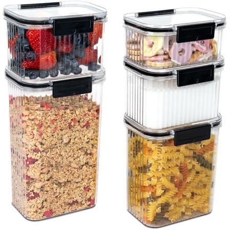iN Food Storage Containers with Lid - Cereal Storage BPA Free Air Tight - Leak Proof Pantry & Kitchen Containers - Food Grade 5Pcs Set - Multi-Purpose - Stackable, Reusable