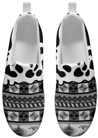 xixirimido Slip-On-Sneaker mit Keilabsatz für Damen, Aztekenmuster, Tribal, rutschfeste Plateauschuhe für Joggen, Reisen, Aztekisches schwarzes Kuhfell, 41 EU