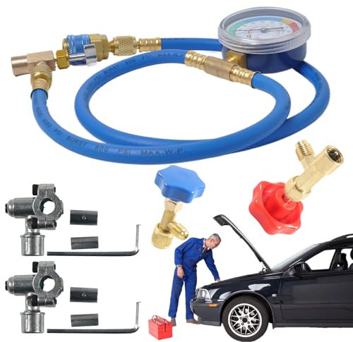 Manomètres AC R134a Automobile, Kit de Recharge Prêt à l'Emploi R134a, Outils De Réparation De Câbles Automobile Précise Pour Voiture Camion Maison Avec Détection De Fuite Et Refroidissement
