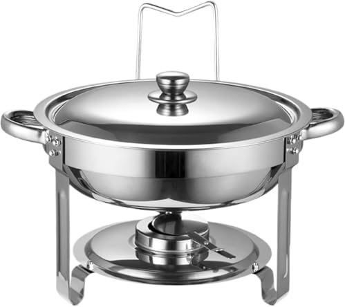 Ensemble de chauffe-aliments rond en acier inoxydable avec couvercle – Plat à frire pour buffet, fêtes et événements – Récipient de service isotherme argenté
