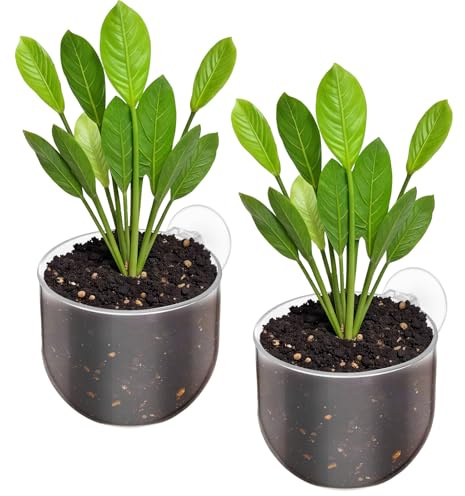 FdcLixuvol 2 Pcs Fish Tank Plant Holder Aquascape Decoration with Suction Cups Clear Fish Tank Plant Pot Aquatic Plants Cup for Tanks