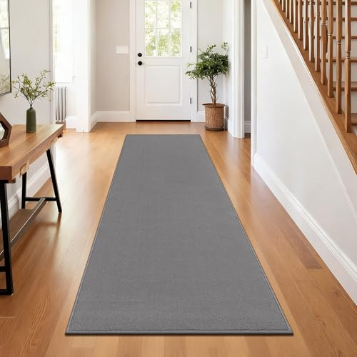 SHACOS Langer Teppich Läufer 80x200 cm, Küchenteppich, Läufer, Teppichläufer Flur, Küchenteppich Waschbar rutschfest, Fußmatte Lang, Flur Teppich, Grau