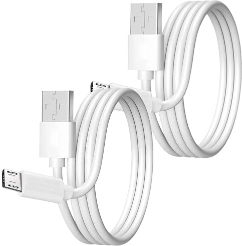 2Pcs Extra Long Micro USB to USB 2.0 Cable – High-Speed Charging Cord for Samsung, LG, Sony, HTC, Motorola, Kindle – White