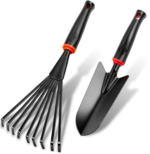 msymsyu Trädgårdsspackel 2 st svart nio tonad harv och smal planteringsspade liten trädgårdsspade för transplantation av plantor som rensar och lossnar jorden (32 x 6 cm)