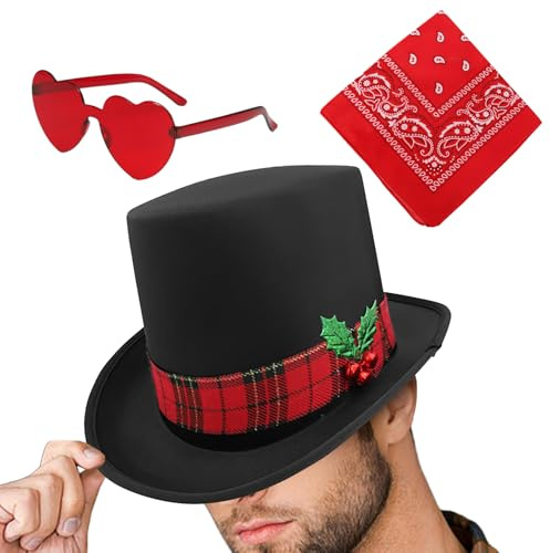 Générique Weihnachts-Cowboyhüte, Cowboyhut für Weihnachten | Partyhüte – 3 x Herzbrillen, Hut mit breiter Krempe, verstellbarer Cowgirl-Bandana, Vintage, Access