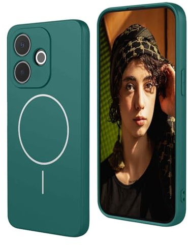 WBWONE Funda de Silicona Líquida para Motorola Moto E13, Carcasa Magnética con MagSafe, Bumper Slim Antigolpes, Tacto Suave & Forro de Microfibra - Verde Oscuro