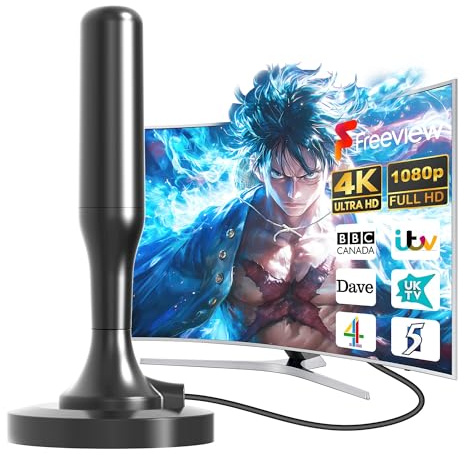 Digital Indoor Tv Aerial for Smart Tv, Freeview Tv Ariels Indoor, Portable 4K HDTV Antenna for Local Channels with Magnetic Base - 8.2FT Cable, Support Smart TVs (A)