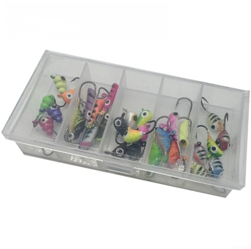 30pcs Ice Fishing Gear Set with Luminous Mini Fishhooks and Ice Fishing Bait Jig Heads for Walleye Crappie Trout Bluegill Panfish