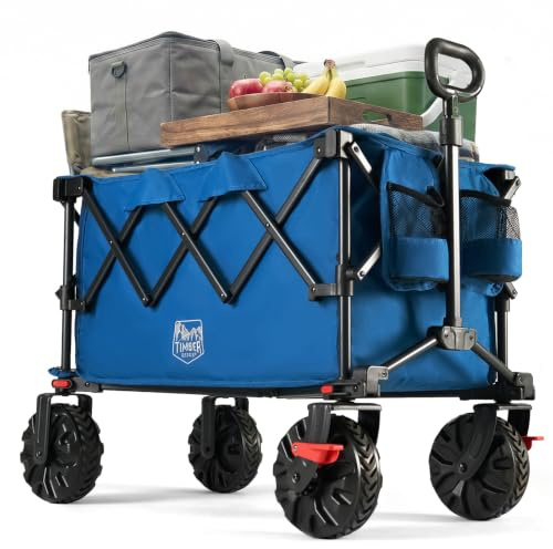 TIMBER RIDGE Carro plegable XXL de 250 L, neumáticos anchos con frenos, 150 kg, con soporte para bebidas, para camping, compras, jardín
