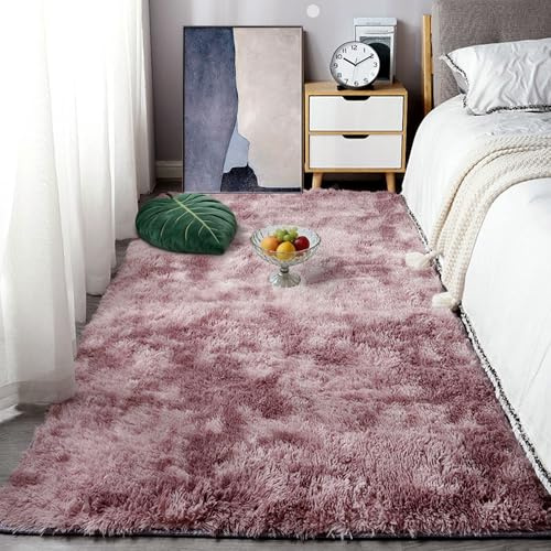 YUGAOYU Hochflor Teppich Wohnzimmer 160 x 280 cm Flauschig Teppich Wohnzimmer Super Soft Fürs Flur,Küche, Schlafzimmer, Pink Lila