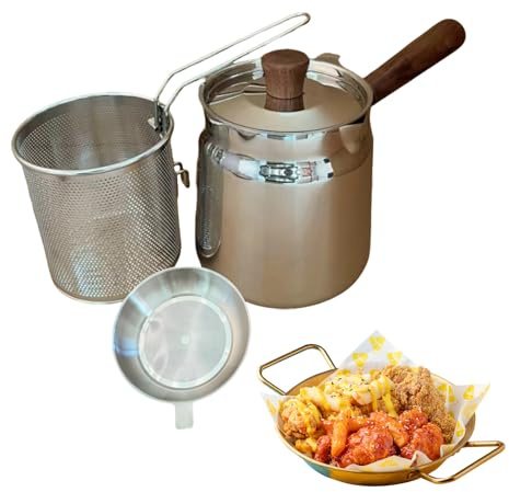 Friggitrice In Acciaio Inossidabile | In Acciaio Inossidabile Doppio Strato Con Cestello E Colino,Friggitrice Da Interni | Per Pancetta Patatine Pesce Campeggio Casa Fornello Griglia