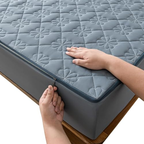 Coprimaterasso con Cerniera, Proteggi Materasso Personalizzabile Rivestimento, Trapuntato Cinque Lati Lavabile Imbottito(Blu,140x190+10cm)