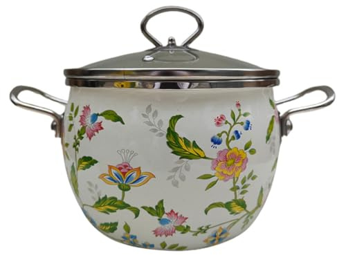 UKCOCO Olla Esmaltada para Cocina con Doble Asa Olla Sopera para Leche y Fideos Cacerola de Porcelana para Inducción y Cocina Eléctrica para Sopa y Salsas