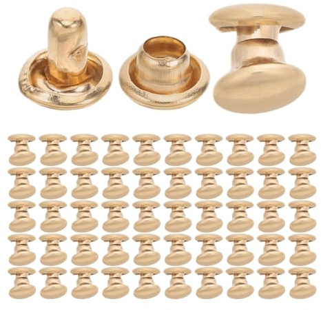 NIYANGLE Kit de 100 Remaches Metálicos de Doble Tapa Dorados, Broches a Presión para Reparación de Ropa y Zapatos, Remaches Tubulares Sólidos para Manualidades y Confección de Cuero,