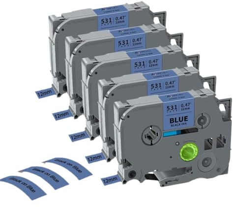 sDtESNB 5 Stück 10 Stück TZe231 kompatibel mit TZe-231 Band 12 mm 231 laminiert schwarz auf weiß für PT H110 Etikettendrucker(5PK Black on Blue)