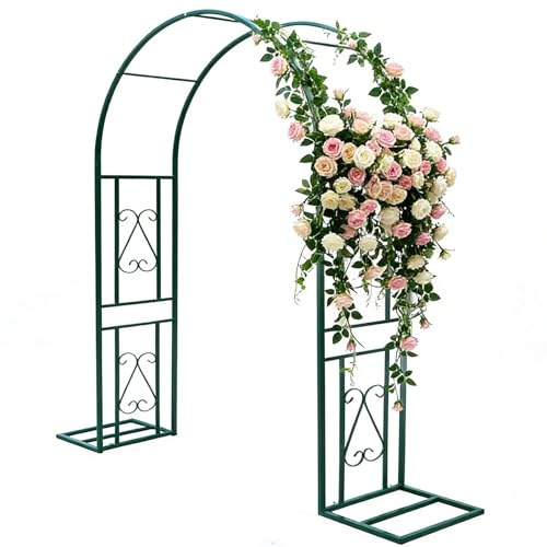 Grande Arche de Jardin avec Base, Arceau à Rosier Résistant aux Intempéries, Support pour Plantes Grimpantes Large 140cm 180cm 220cm 260cm 300cm 340cm Arche de Mariage(Green,W180xH230cm)