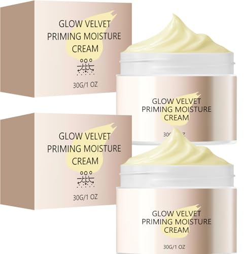 Glow Velvet Priming Moisture Cream, Pore Blurring and Makeup Gripping Primer, Hydrating Face Primer for Flawless Long-Lasting Makeup, Cream Velvet Finish for All Skin Types,30g (2pcs)