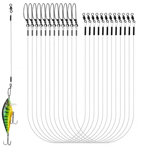 12 Stück Fluorocarbon Vorfach, Vorfach Angeln Stahlvorfach Hecht Stahlvorfach Karpfen Vorfach Angel HauptschnüRen Zum Ködern Oder Haken Spinnfischen Spinnvorfach(12in-35LB)