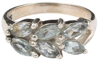 Bague vintage en argent sterling 925 avec topaze bleue taillée marquise faite à la main