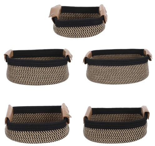 Zerodeko 5pièces Lot de Paniers Tressés Corde de Coton avec Poignées Pu Organiseur Polyvalent pour Chambre Garçon Fille Rangement Décoratif pour Jouets Produits de Bain et Accessoires