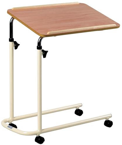 Days Overbed Table with Castors, Laptop Desk with Wheels, Bedside Table, Study Desk, Fully Adjustable Height and Angle, Laminated Top, Flat Packed