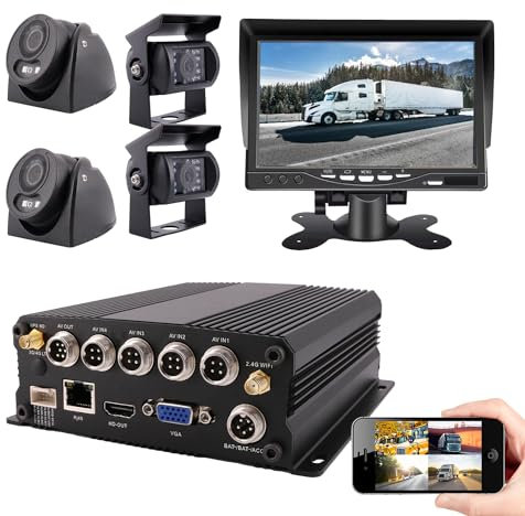 JOINLGO 4-CH GPS WiFi 1080P AHD Mobile Vehicle Car DVR MDVR Video Recorder Kit Remote Live View on PC Phone with IP69 Night Vision 2.0MP Rear Side View Car Camera for Truck Bus RV