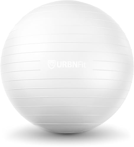 URBNFit Exercise Ball - Yoga Ball in Multiple Sizes for Yoga, Pilates, Pregnancy, Stability - Anti-Burst Swiss Balance Ball w/Quick Pump – Office Ball Chair for Home and Gym – 18 Inch - White