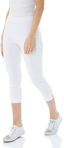 Roman Originals Cropped Trousers for Women UK Ladies Capri Leggings Summer Pants Short Crop Stretch 3/4 Length Three Quarter Pedal Pusher Clothes Elasticated Bengaline Cut Off - White - Size 12