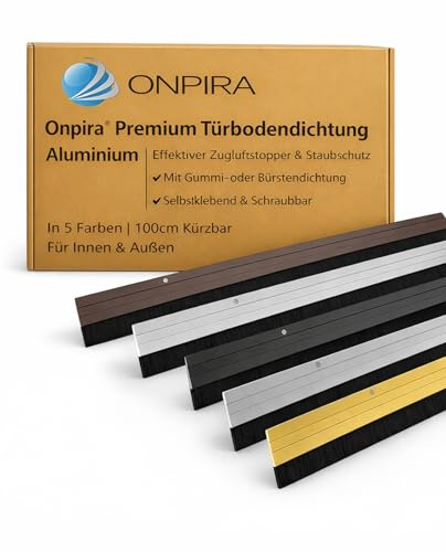 Onpira® Premium Türbodendichtung Aluminium | Effektiver Zugluftstopper & Staubschutz | Mit Gummi- oder Bürstendichtung | Selbstklebend & Schraubbar | In 6 Farben | 100cm Kürzbar | Für Innen & Außen