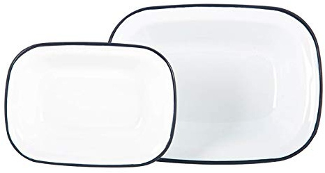 Argon Tableware Weißer Emaille -Torten -Gerichte Set - 25,5cm - 2pc - Marine