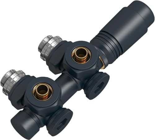 S'AFIELINA Multiblock Set für Heizkörper und Badheizkörper Anschlussarmatur inkl. Thermotstat Hahnblock Ventil Heizungszubehör Eck- und Durchgangsform Anthrazit（Für Rohre 15–16 mm G1/2, 1 Stück）