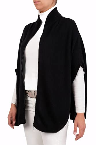 Marenza Poncho Zip Misto Cashmere Doppio Filo Donna Made in Italy Lana Merino Cachemire cerniera Nero Beige Bianco Blu Grigio Maglia Mantella Scialle Taglia Unica (Nero)