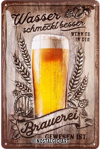 Nostalgic-Art Retro Blechschild, 20 x 30 cm, Wasser schmeckt besser – Geschenk-Idee für Bier-Fans, aus Metall, Vintage Design mit Spruch, Blechschilder Sprüche, Bier-Deko | aus Metall, Vintage Design, Blechschilder Sprüche, Bier-Deko, Geschenk-Idee für den Biergarten
