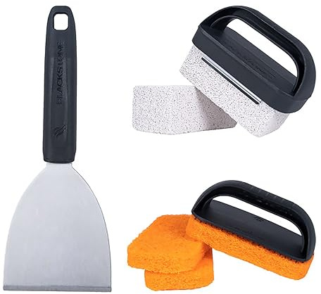 Blackstone 5463 Cleaning Tool Kit (8 Pieces) BBQ Grill Flat Top Indoor/Outdoor Accessories-1 Stainless Steel Griddle Scraper, 3 Scouring Pads, 2 Pumice Stone with Handle, Black, Orange, Silver