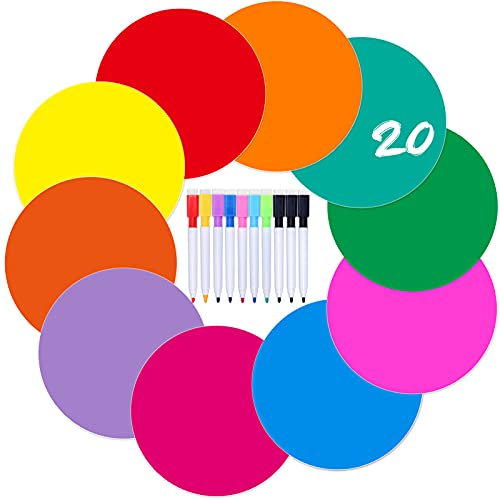Zayvor 10 Trocken Abwischbare Kreise Bunter Tischfleck,10 Abwischbarer Stift Whiteboard-Marker, Vinyl White Board Marker Abnehmbare Aufkleber Dot Wandtattoos Whiteboard Selbstklebend Dry Erase Circle