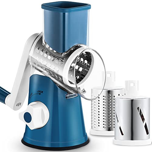GDL Rallador de Queso, Ralladores de Cocina con 3 Cuchillas de Tambor Intercambiables, Cortador de Verdura de Corte Rápido, Rallador para Verduras, Frutas, Frutos Secos y más