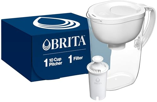 Brita Large Water Filter Pitcher for Tap and Drinking Water with SmartLight Change Indicator, Includes 1 Standard Filter, BPA-Free, Lasts 2 Months, 10-Cup Capacity, Bright White