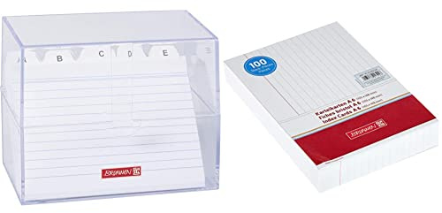 Brunnen 1020560 Karteikasten 16, 1 x 13, 7 x 8, 5 cm Polystyrol Transparent & 102260100 Karteikarte (A6 liniert, 100 Stück, eingeschweißt) weiß