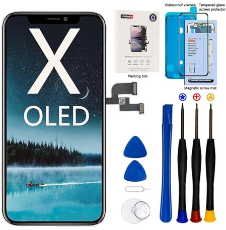 EFaith Pantalla para iPhone X OLED 5.8 Pulgadas Táctil 3D Display y Digitalizador Táctil Vidrio con Herramientas de Reparación,Adhesivo y Vidrio Templado Compatible con Modello A1865, A1901, A1902