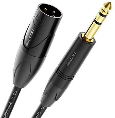 deleyCON 5m XLR Stecker auf 6,35mm Klinke Stecker Stereo AUX Kabel | Mikrofonkabel Audio Adapter Kabel, Studio Qualität, OFC Kupfer AWG24, mit Metallverriegelung
